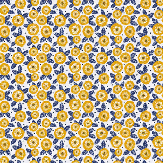 $5/yard $35/8 yard BOLT Yellow Marigolds on White w/Navy Leaves