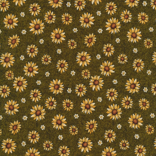 Benartex A Wooly Autumn Sunflowers on Green 13057-44