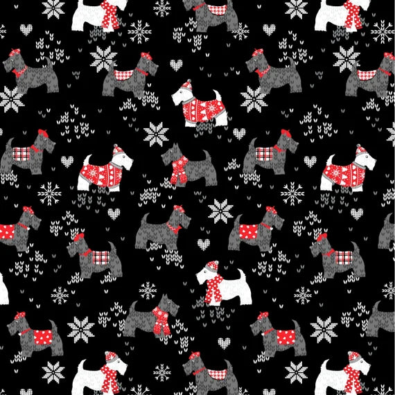 Benartex Knit and Caboodle Scottie Dogs on Black