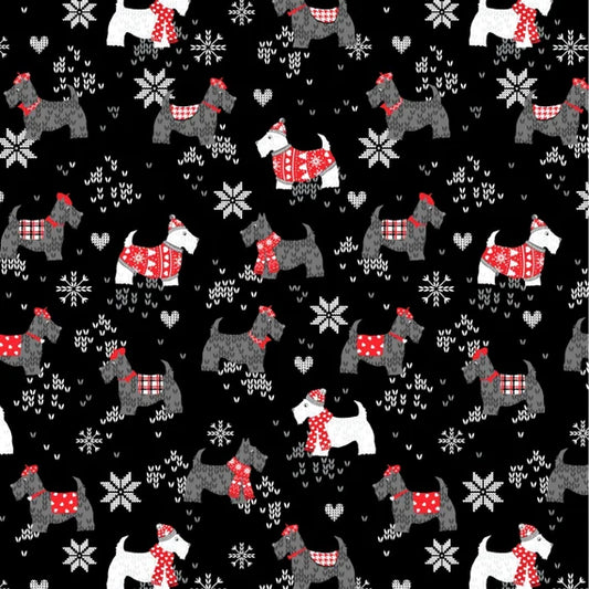 Benartex Knit and Caboodle Scottie Dogs on Black