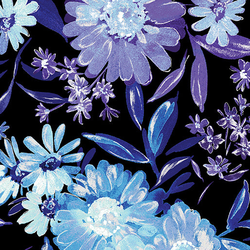 Benartex Shimmering Twilight Bouquet Black 12509P-12