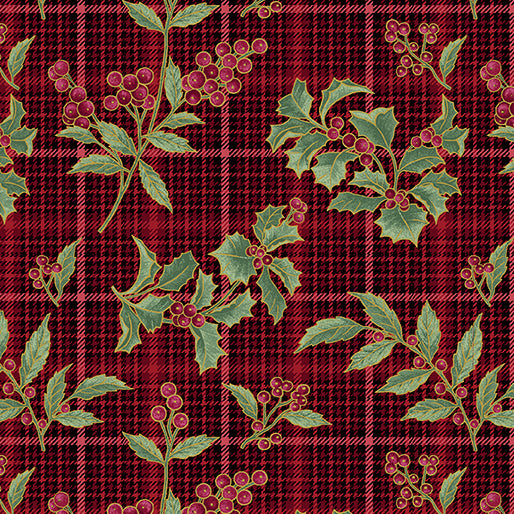 Benartex A Festive Medley Holly and Plaid Red 13185M-10