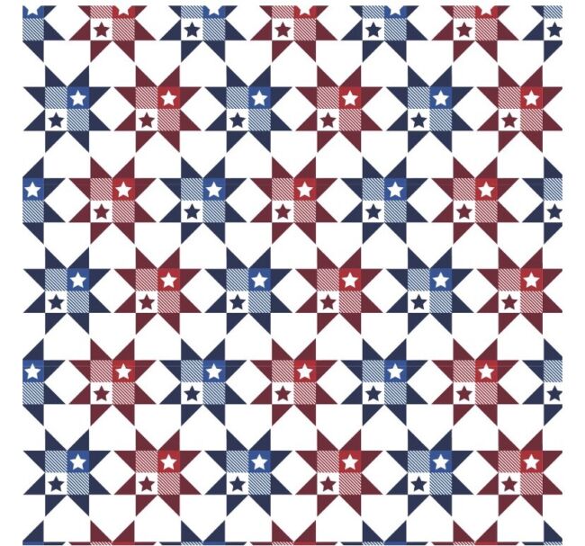 Gingham Tile Stars Red White and Blue  (1 yard PRE-CUT)