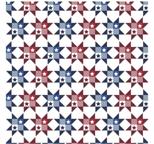 Gingham Tile Stars Red White and Blue  (1 yard PRE-CUT)