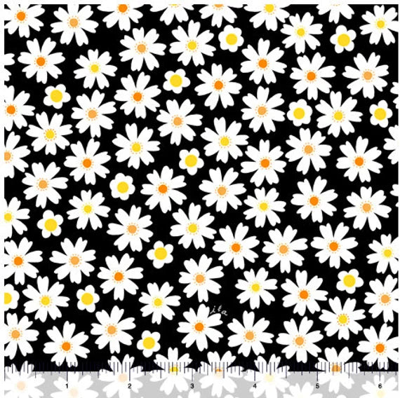 QT Fabrics Daisies on Black