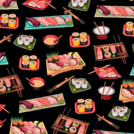 QT Fabrics Order Up Sushi Platter Black 1649-28526-J