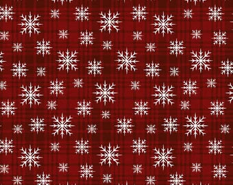 Benartex Very Wooly Winter Snowflake Plaid in Red Wool Look