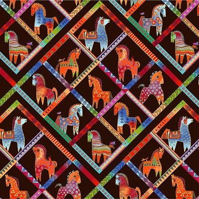 Clothworks Fiesta Horses Y3410-16M Dark Metallic