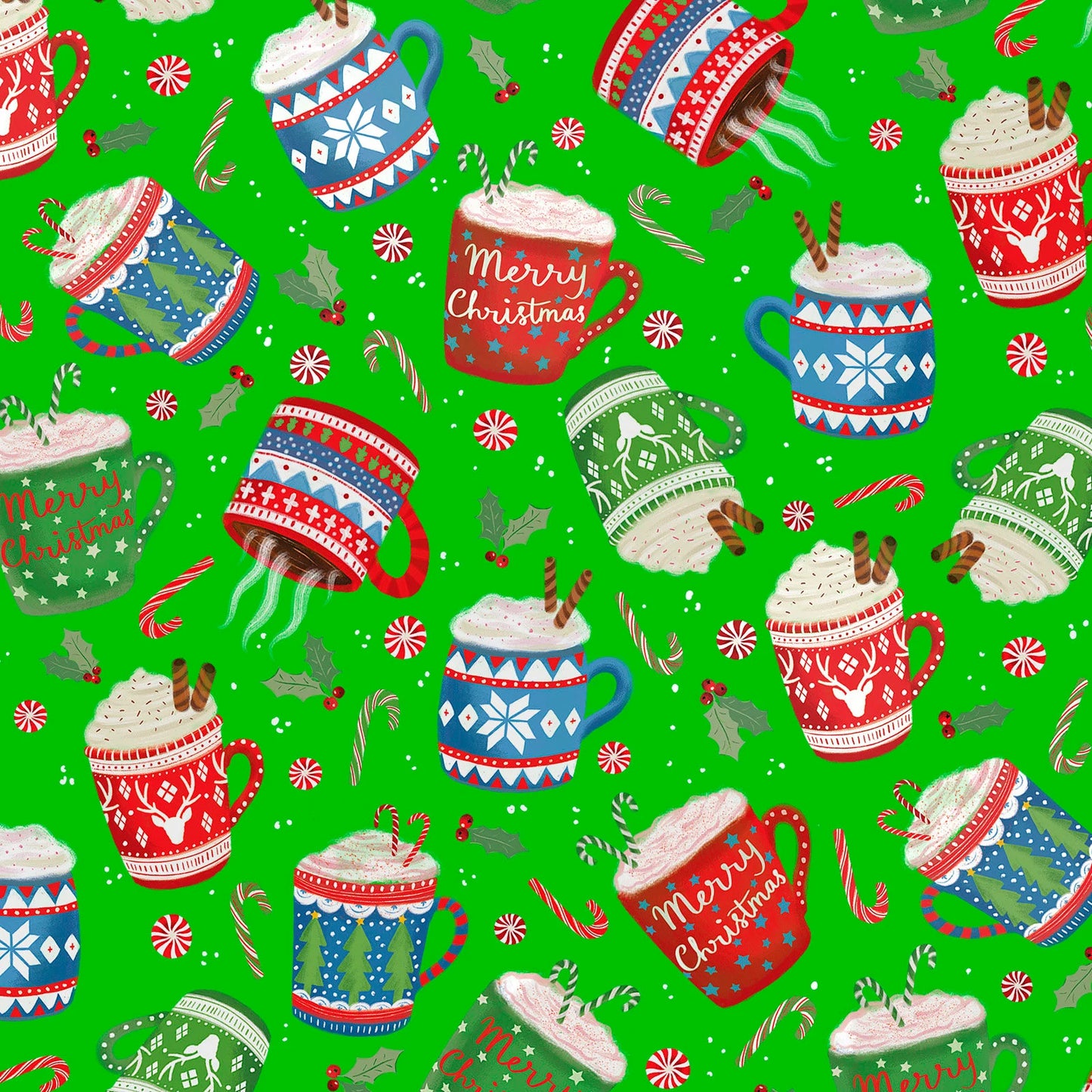 P&B Textiles Christmas Miniatures II Christmas Mugs Green 04724