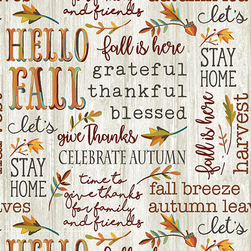 Benartex Hello Fall Words Whitewash 13011-75