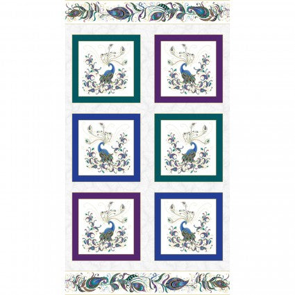 Benartex Peacock Flourish Flourish Box Panel White/Multi