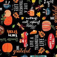 Benartex Hayrides & happiness Autumn Words Black 12703-12