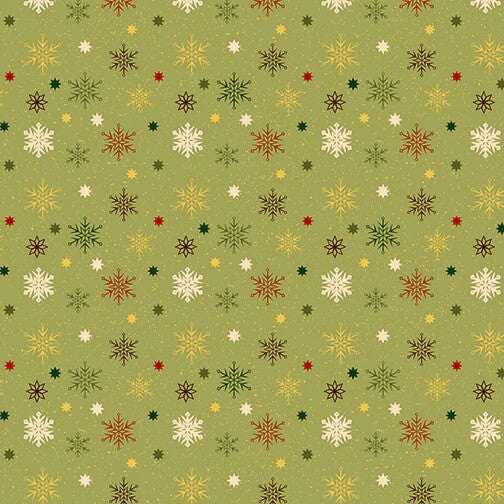 Benartex Holiday Charm Snowflakes on Green