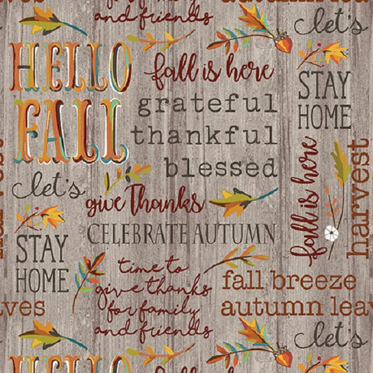 Benartex Hello Fall Words Taupe 13011-72