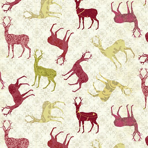 Benartex Christmas Magic Deer Ivory and Red