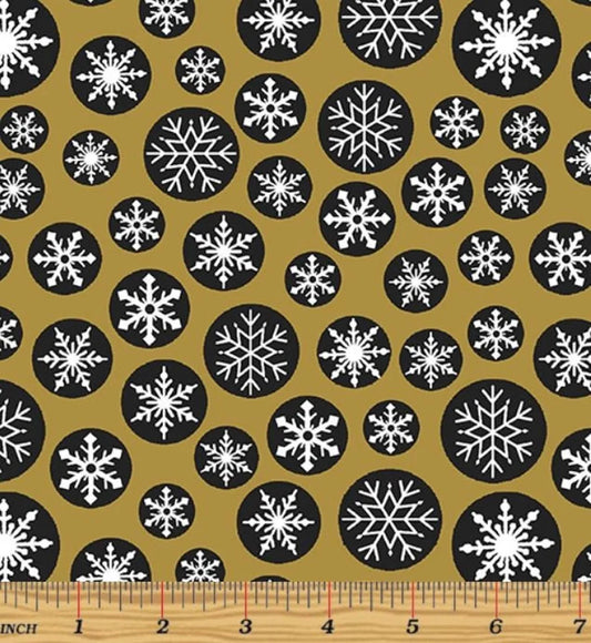 Benartex Holiday at Home Snowflake Circles Gold Mustard 13038