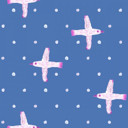 Cotton + Steel Snow Flowers Winter Birds Sky