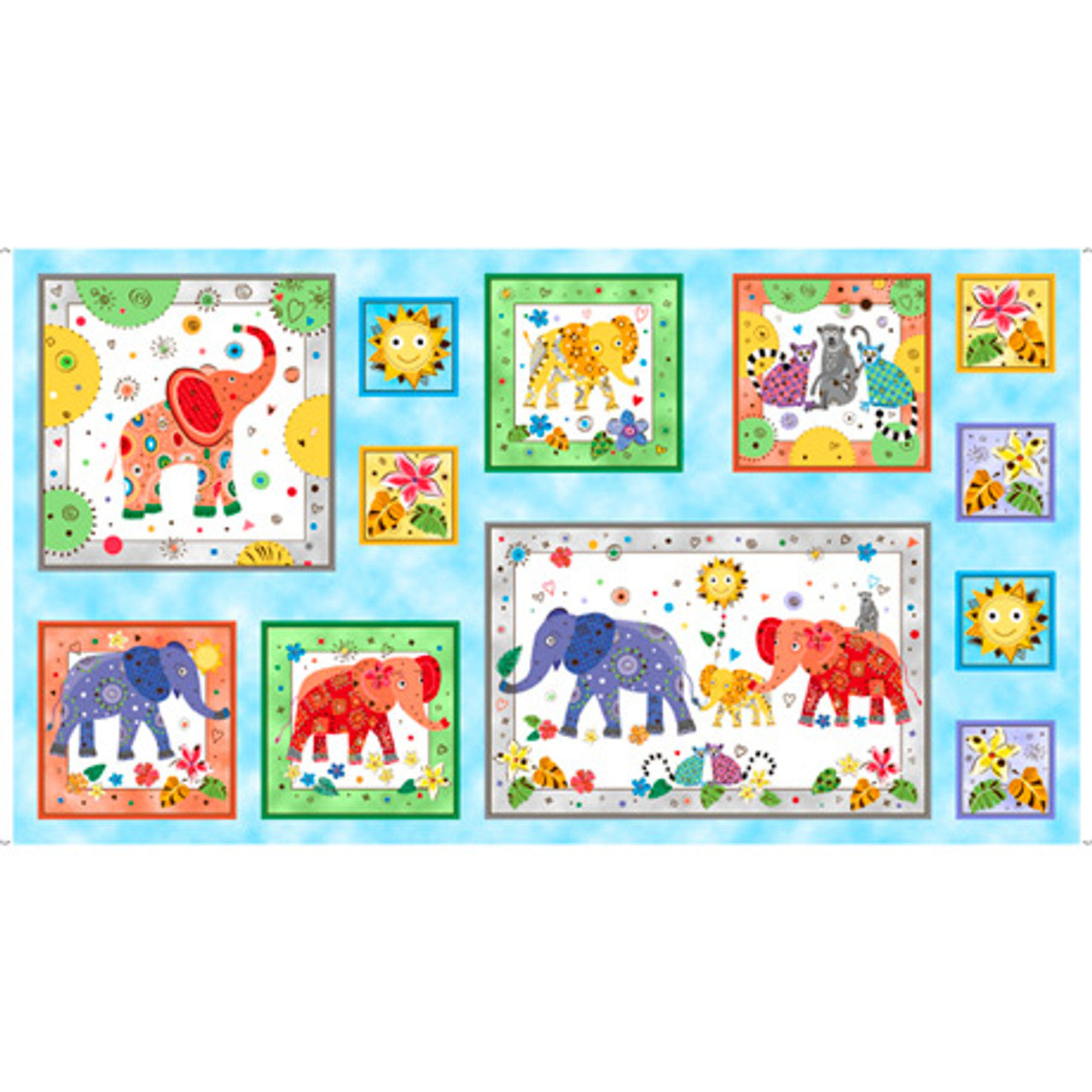 QT Fabrics Playful Elephants Picture Patch Panel Blue