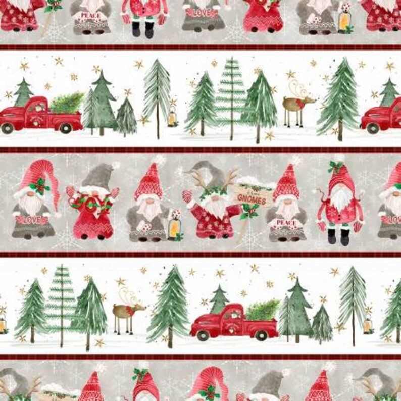 P&B Textiles Gnomes Home Tree Farm Stripe Multi 04705