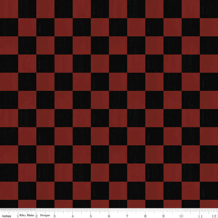 Riley Blake I'd Rather Be Playing Chess Checkerboard Black and Red C11261