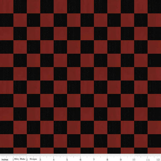 Riley Blake I'd Rather Be Playing Chess Checkerboard Black and Red C11261