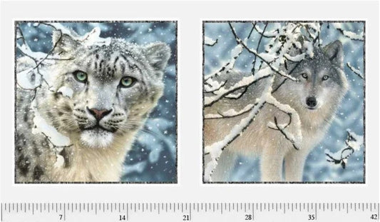 P&B Textiles Panel Spirit Animals Snow Leopard & Gray Wolf