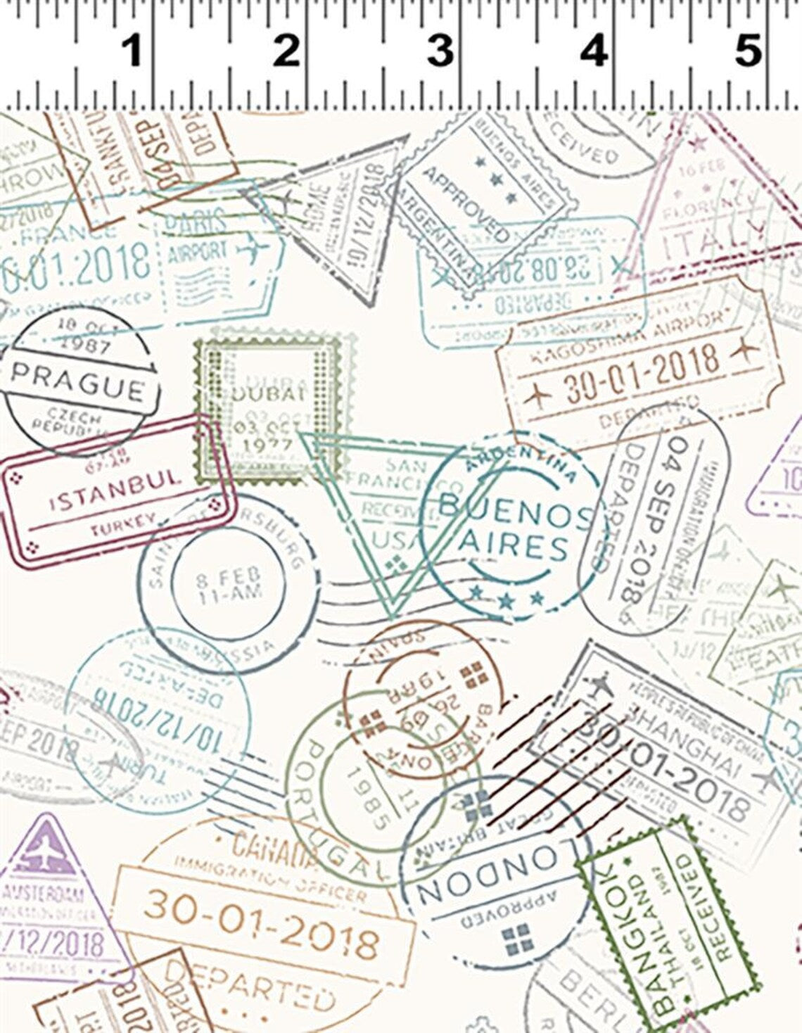 Clothworks Low Key Y3482-D-54 Multi Pastel Passport Stamps