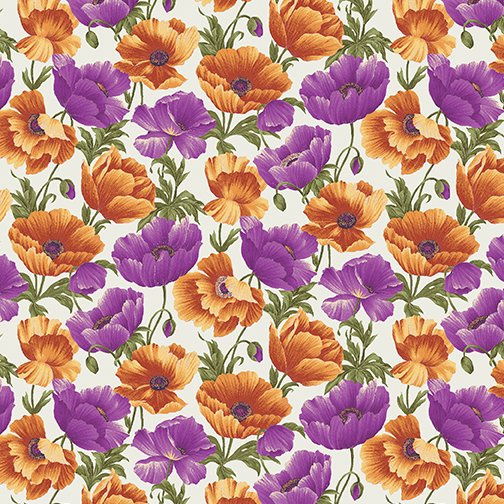 Benartex Cats N Quilts Poppies in Bloom Purple Multi 10463-66