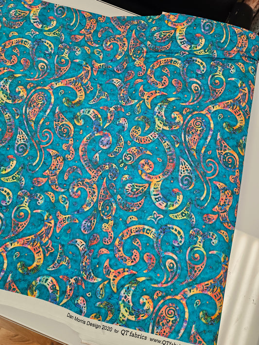 QT Fabrics Paisley Swirl in Teal by Dan Morris