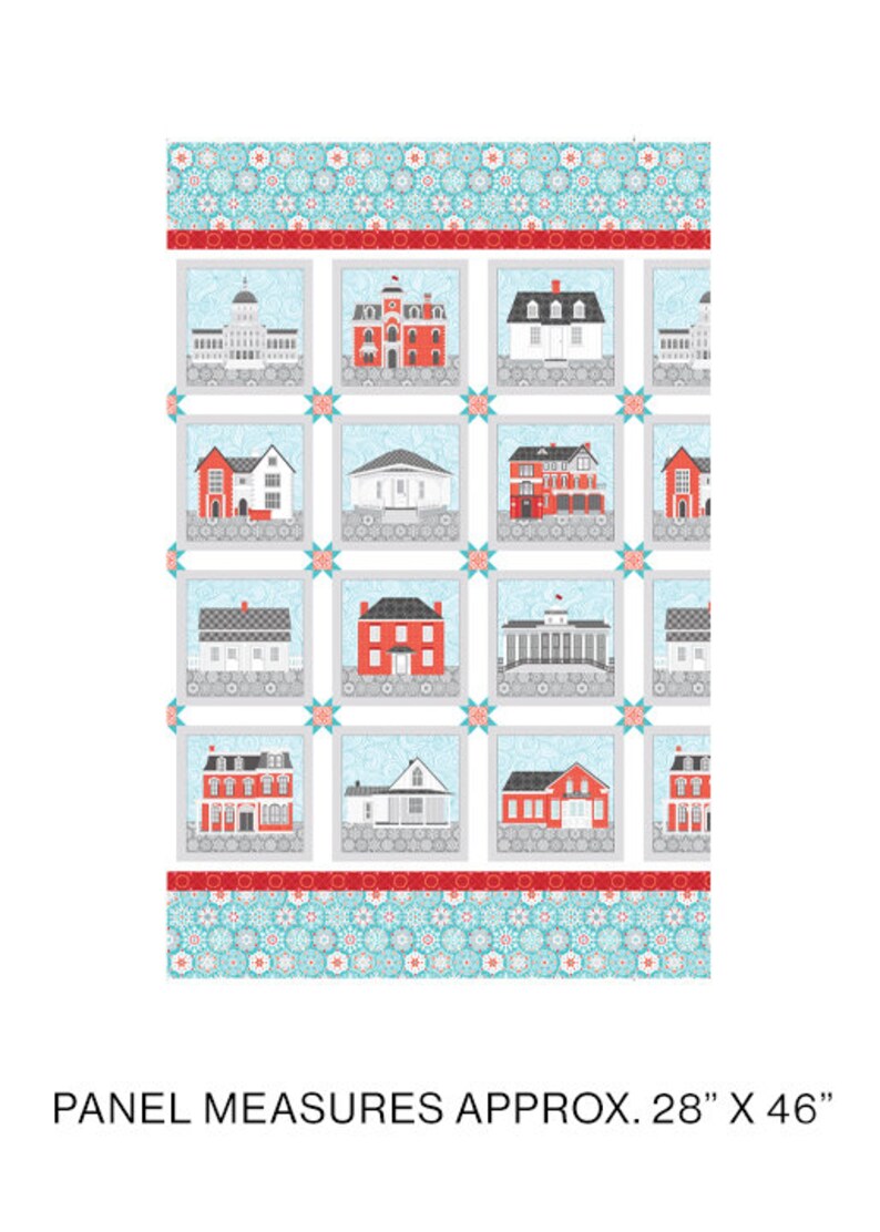 Benartex Winter Village Blocks Panel Aqua