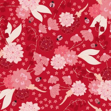 Clothworks Ladybug Mania Dark Tomato Floral Y3175-81