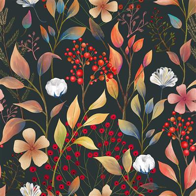 Clothworks Midnight Flora Digital Meadow Black Y3386-3