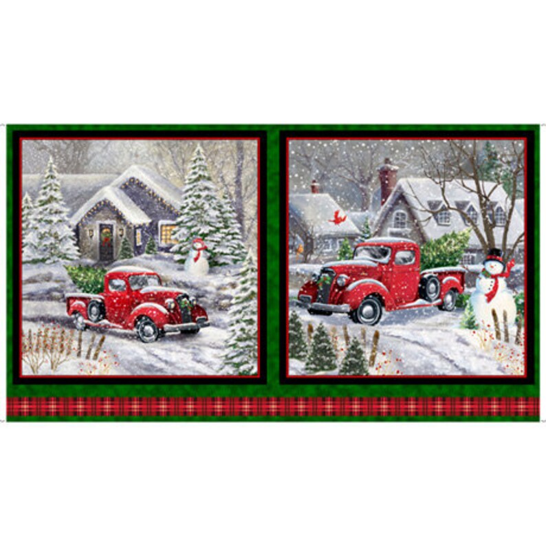 QT Fabrics Winter Greetings Red Truck 23" Panel