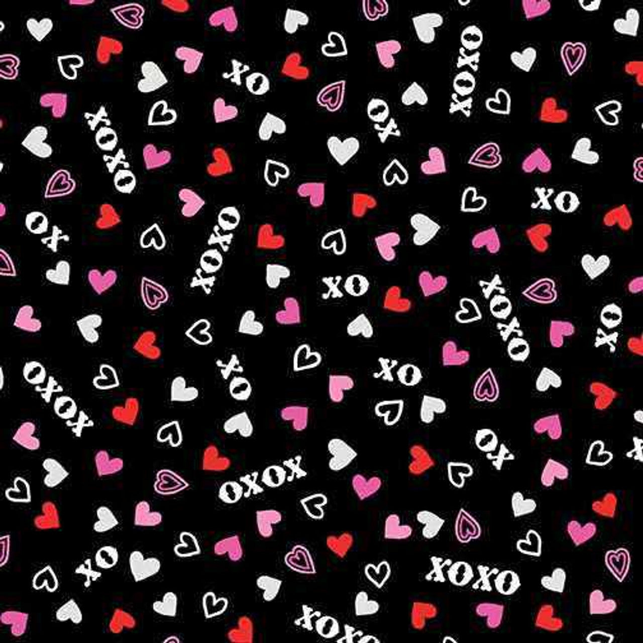 Benartex Hugs & Kisses XOXO Hearts Black 12566P-12