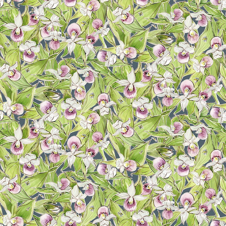 Clothworks Quilt Minnesota Lady's Slipper Dark Slate Y3834-142