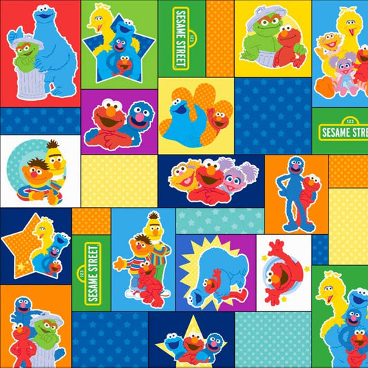 QT Fabrics Quilting Treasures Sesame Street Characters in Blocks