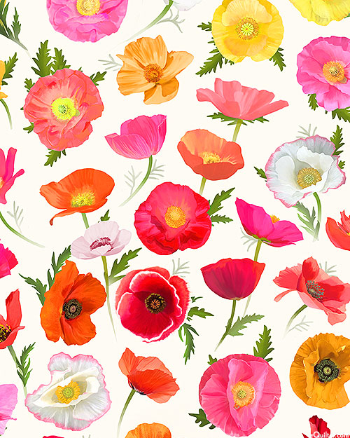 Clothworks Positively Poppies Ombre Poppies Light Cream