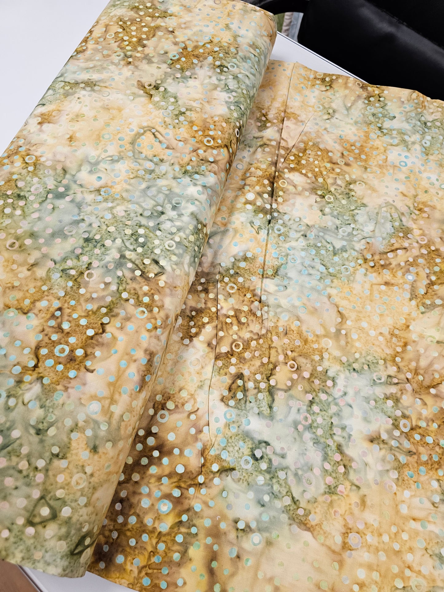 Batik Bubbles Light Tan Beige Green