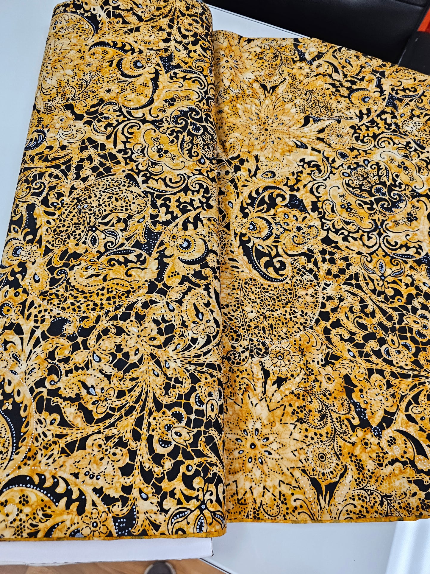 Northcott Batik Black Brown Floral with Silver Accents