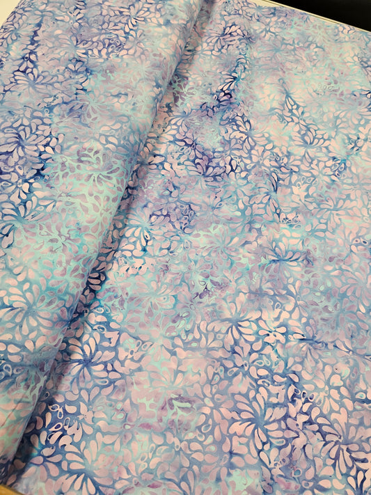 Batik Lilac Flowers on Aqua Blue