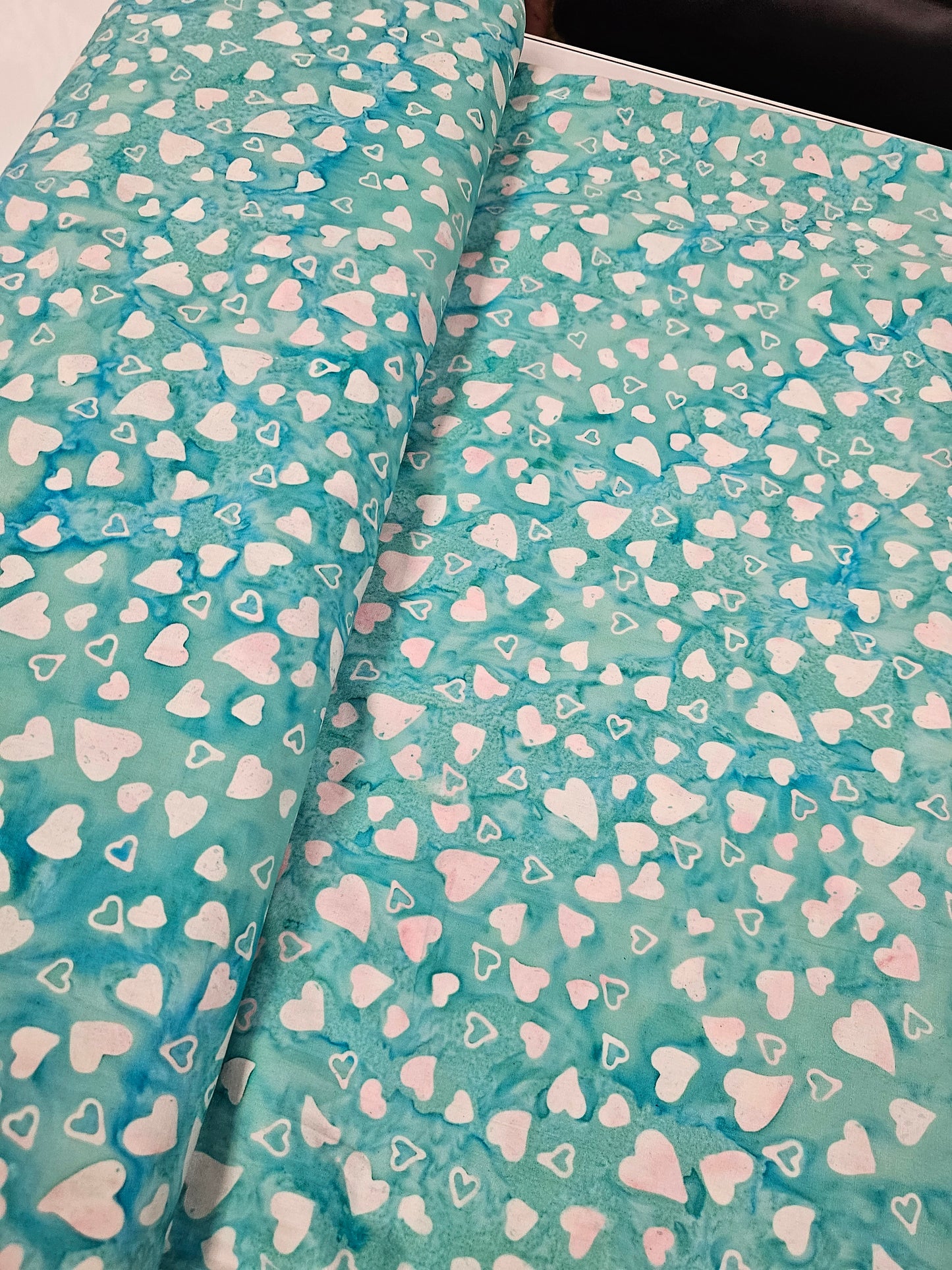 Batik Teal with Hearts