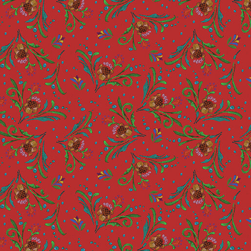 Benartex Folk Scroll Red 13128-10B