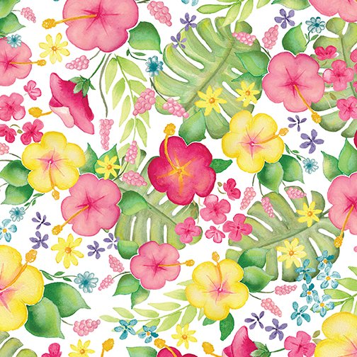 Camelot Fabrics Tropical Paradise White Fun in The Sun 12598-09