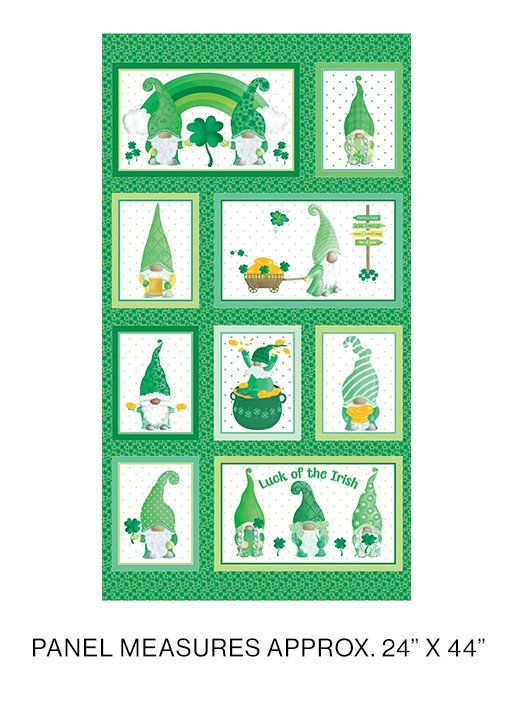 Benartex Lucky Gnomes Panel Green