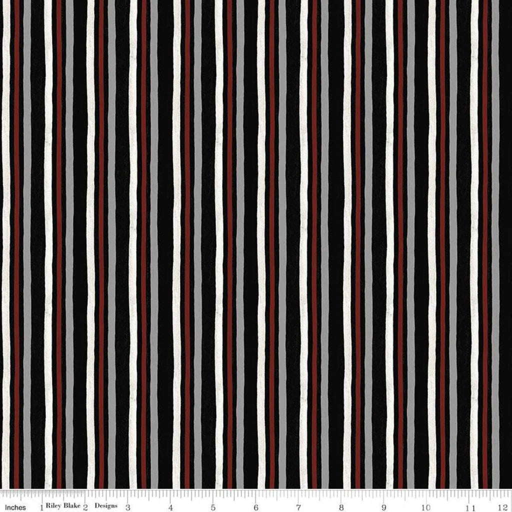 Riley Blake I'd Rather Be Playing Chess Stripe Black C11262