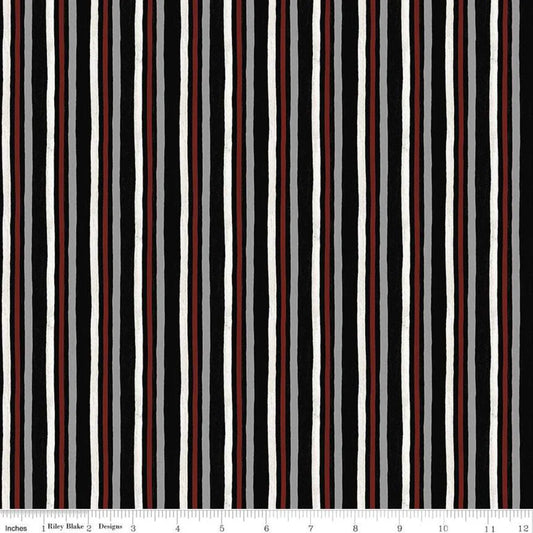 Riley Blake I'd Rather Be Playing Chess Stripe Black C11262