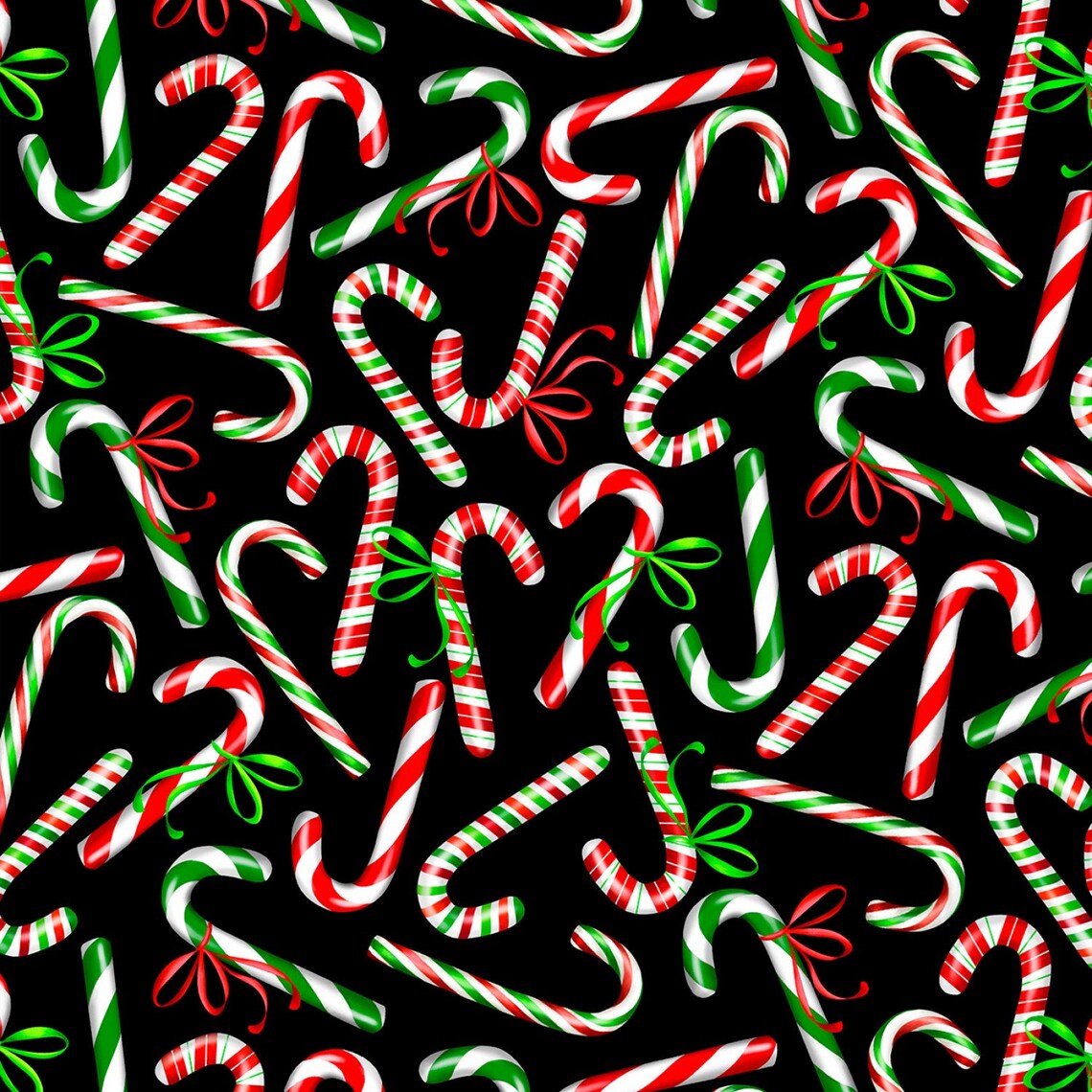 Benartex Sweet Holidays Candy Canes & Bows in Black