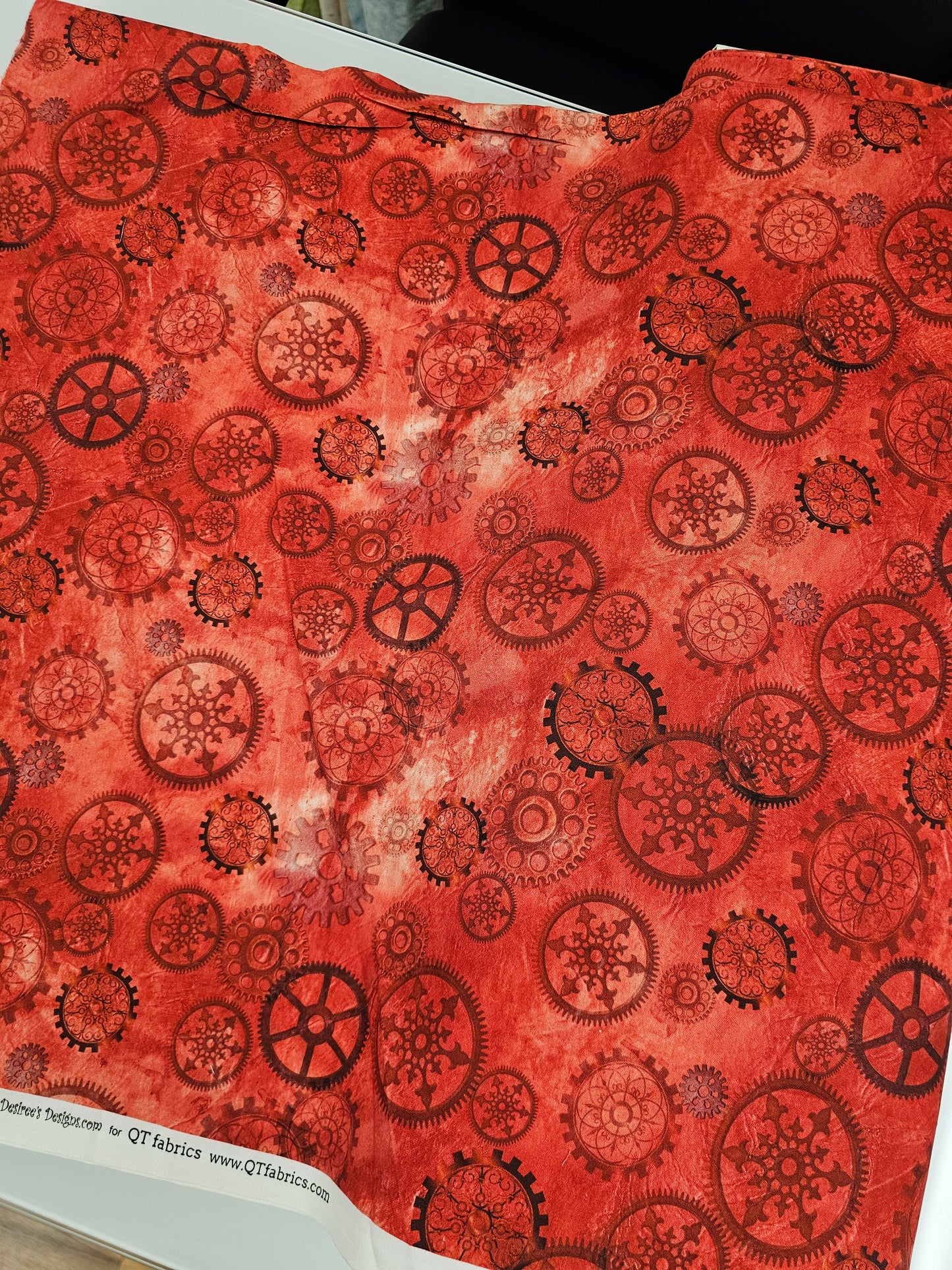 QT Fabrics Aquatic Steampunkery Gears Red by Desiree Designs