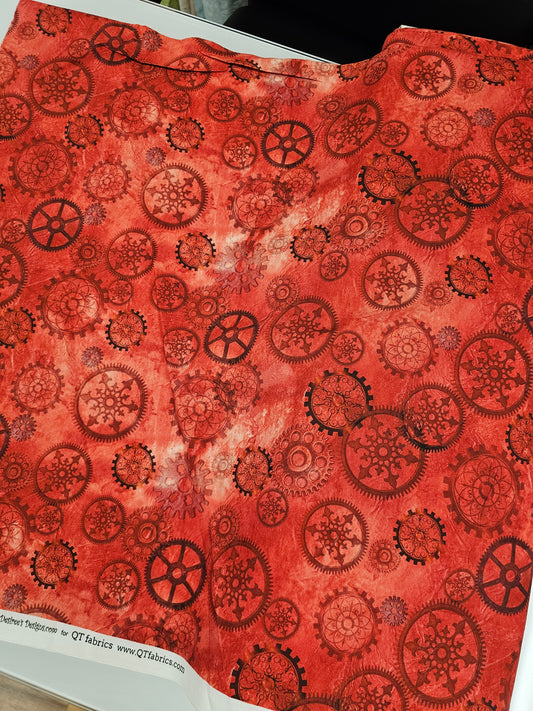 QT Fabrics Aquatic Steampunkery Gears Red by Desiree Designs