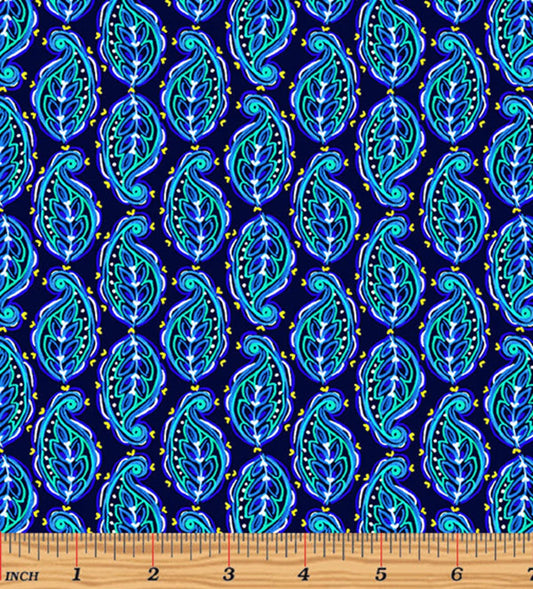 Benartex Blue Horizon Dark Navy Blue Paisley  c9962